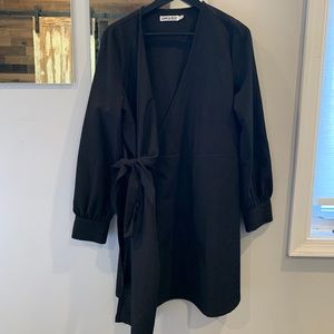 Black wrap tie long sleeve dress. Large. US 10.